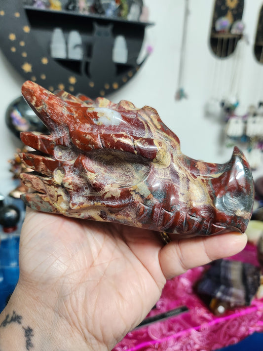 Dragons Blood & Ocean Jasper Dragon Carving