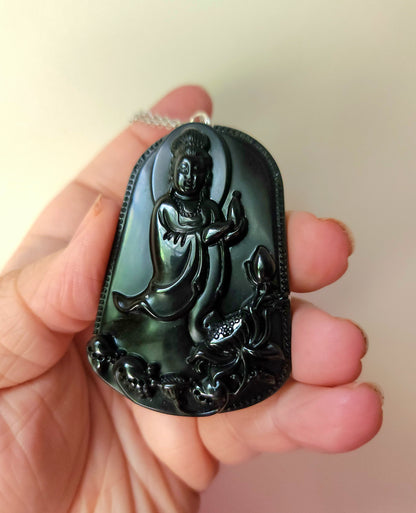 Kuan Yin Obsidian Necklace