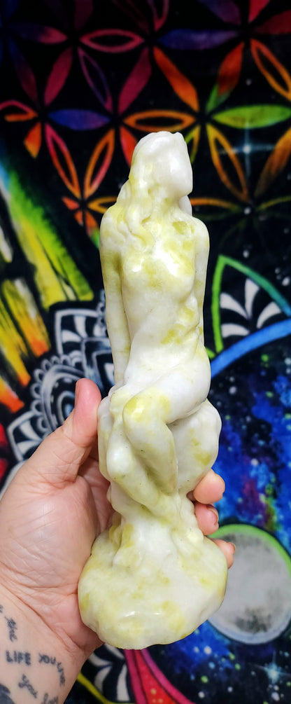 Nephrite Jade Lady On the Rocks Carving