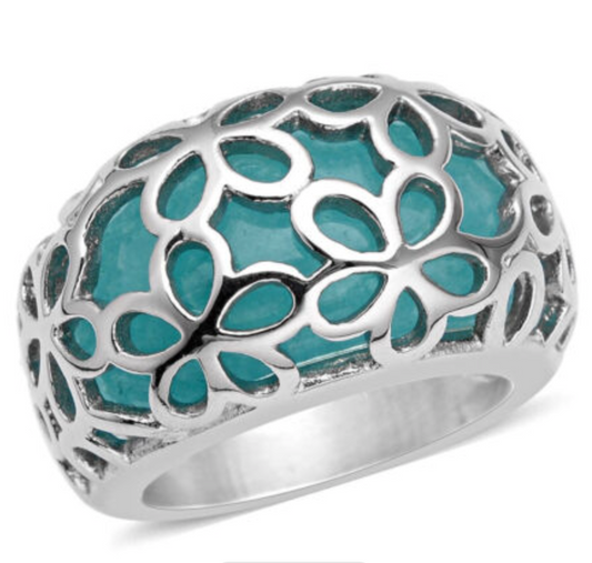 Amazonite Floral Dome Ring - size 10