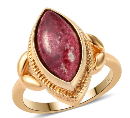 Norwegian Thulite Solitaire Ring in 14K Yellow Gold Over Copper with Magnet