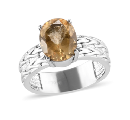 Brazilian Citrine Solitaire Ring in Stainless Steel - Size 9