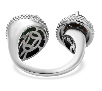 African Malachite and South African Tiger's Eye Open Band Ring in Platinum - Size 9
