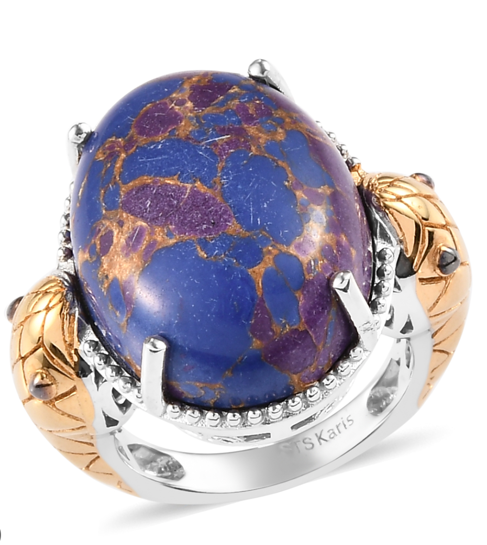 Mojave Purple Turquoise Snake Ring in Platinum Bond and 18K YG - Size 8