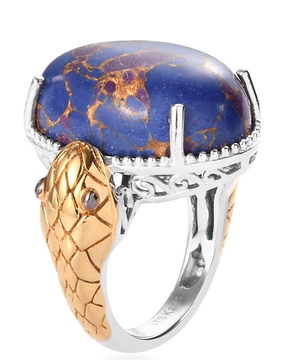Mojave Purple Turquoise Snake Ring in Platinum Bond and 18K YG - Size 8