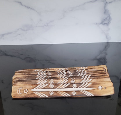 Mango Wood Moon and Stars Incense Stand